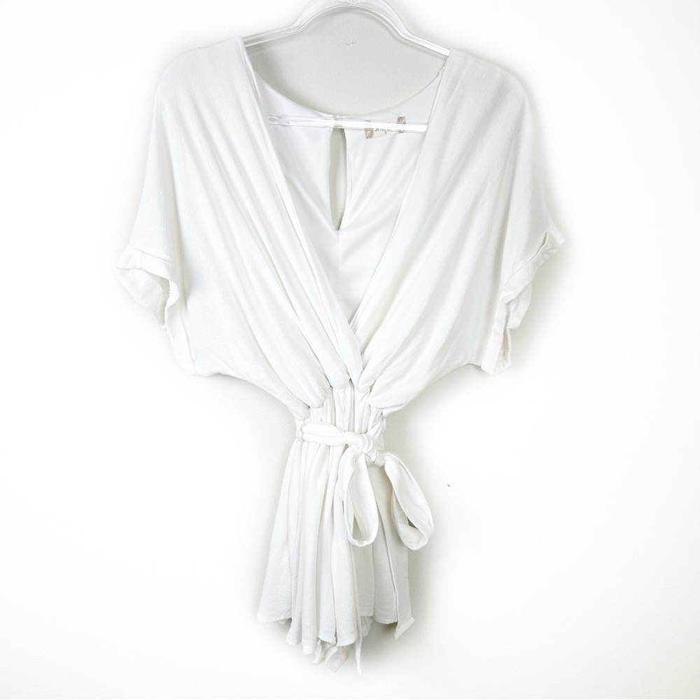 Altar's State Linen Blend white belted flowy romper size: S